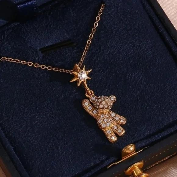NEW TEDDY BEAR 18K GOLD DIAMOND PENDANT NECKLACE - Picture 4 of 6